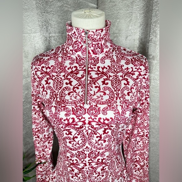 Athleta Women’s Paisley Print 1/4 Zip Long Sleeve Pull Over Top Red & White S - Picture 2 of 10